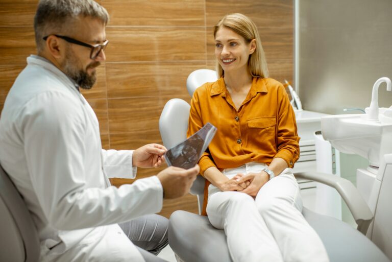 Adult patient with dentist during a medical consultation